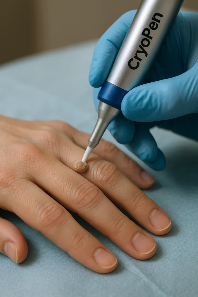 example of cryopen wart removal Greater London (Redbridge) treatment on a persons finger