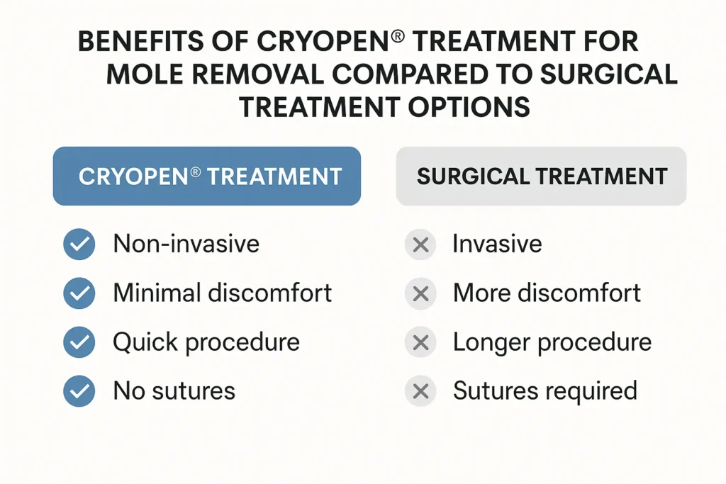 Table to show the benefits of getting moles removed Greater London (Redbridge) from LA LIPO