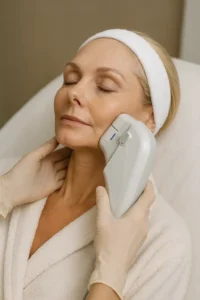 Woman receiving HIFU non surgical facelift treatment Greater London (Redbridge)