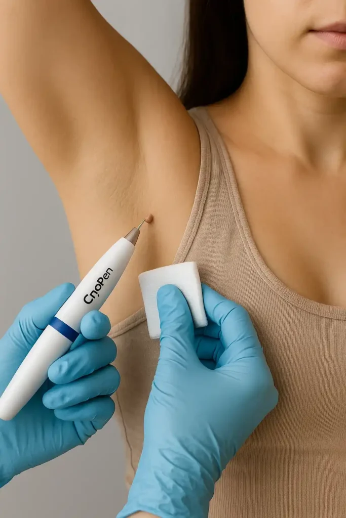 woman having cryopen to remove underarm skin tags Greater London (Redbridge)